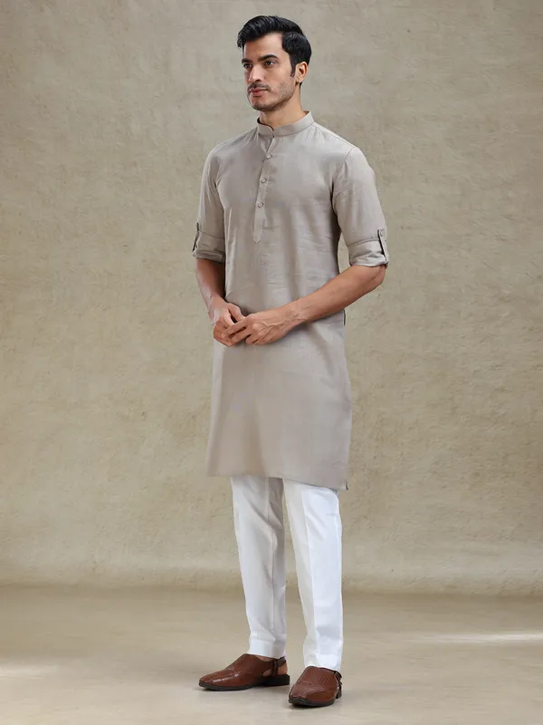 Stone grey kurta set for family gathering