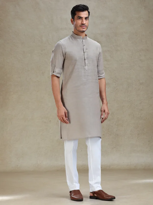 Stone grey kurta set for family gathering