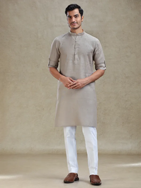 Stone grey kurta set for family gathering
