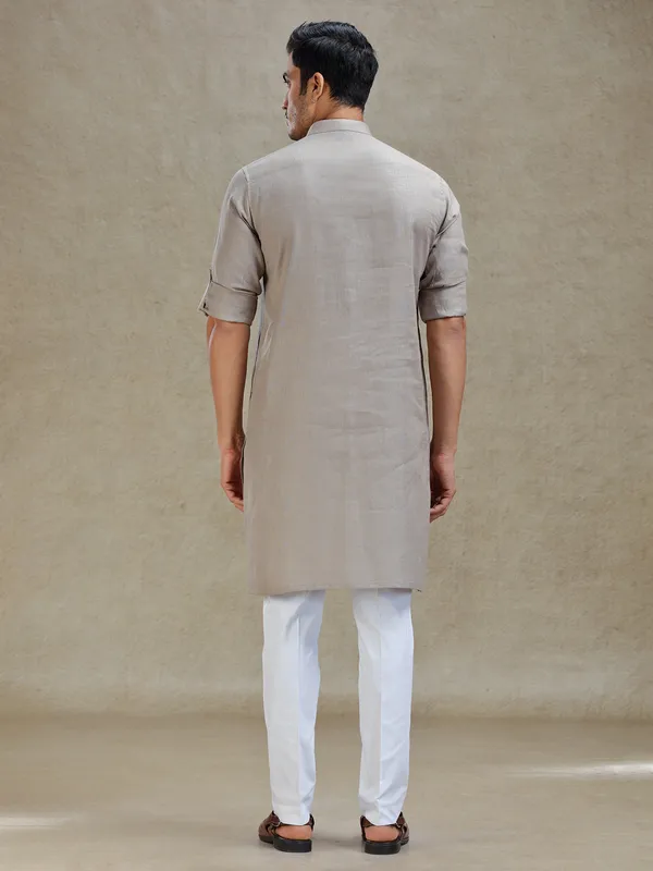 Stone grey kurta set for family gathering