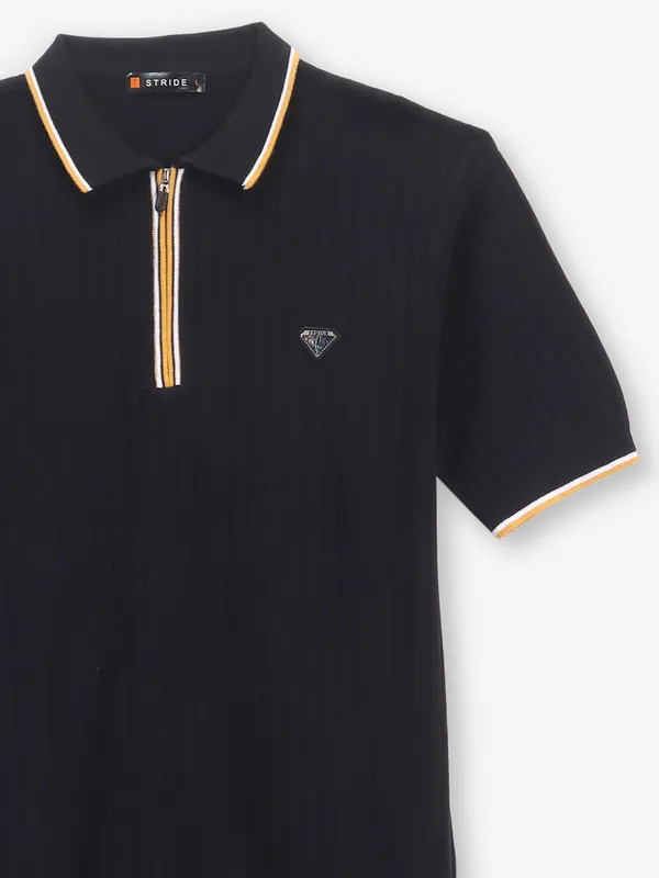 STRIDE cool stripe black cotton t-shirt