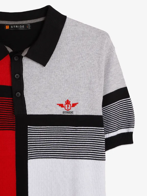 Stride cotton red color block t-shirt