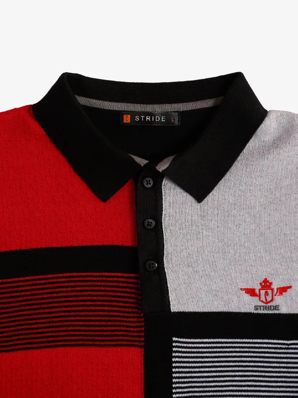 Stride cotton red color block t-shirt