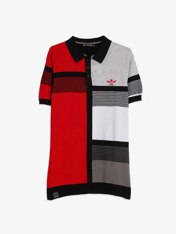 Stride cotton red color block t-shirt