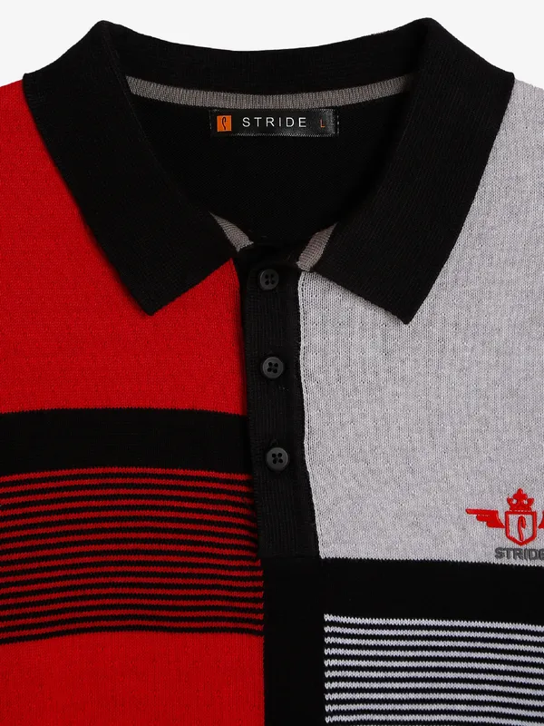 Stride cotton red color block t-shirt
