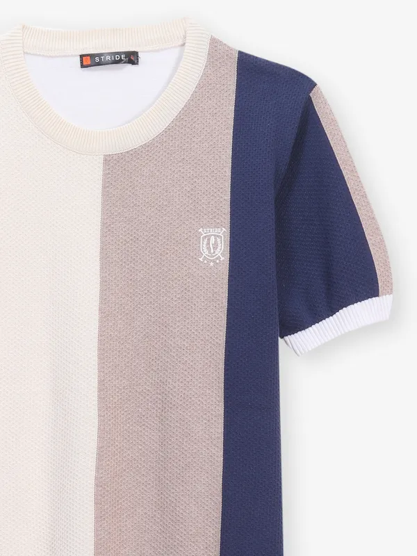STRIDE cream cotton color block t-shirt