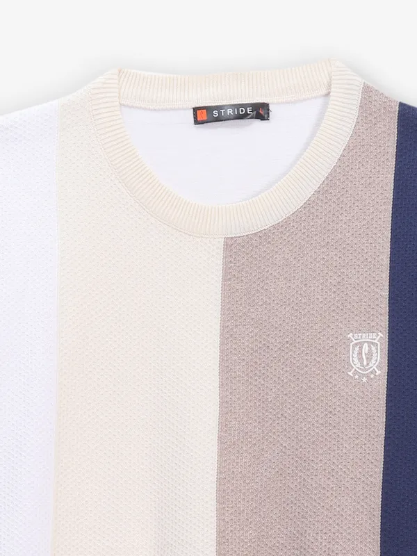 STRIDE cream cotton color block t-shirt
