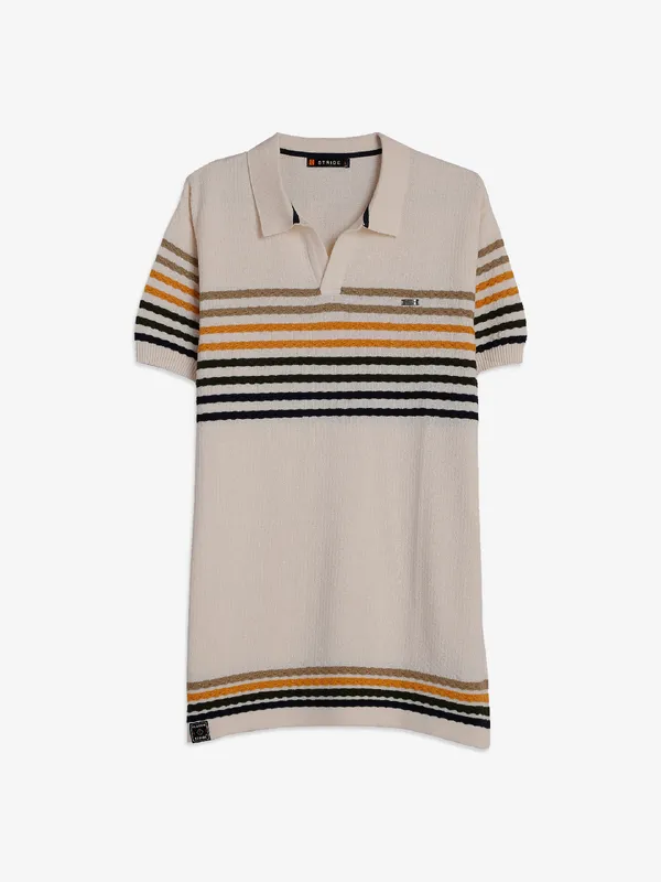Stride cream stripe cotton t-shirt