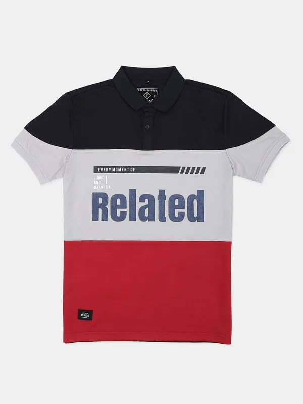 Stride maroon and black printed cotton t shirt