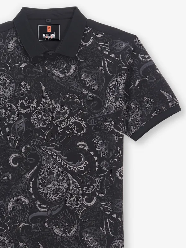 STRIDE printed cotton black t-shirt