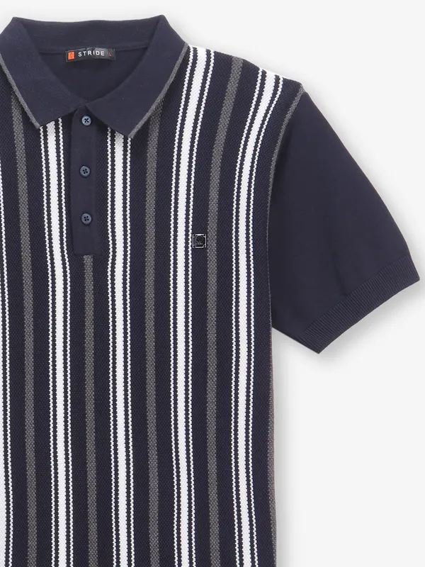 STRIDE stripe blue cotton polo t-shirt