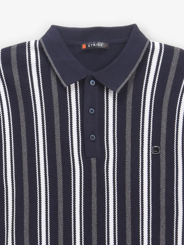 STRIDE stripe blue cotton polo t-shirt