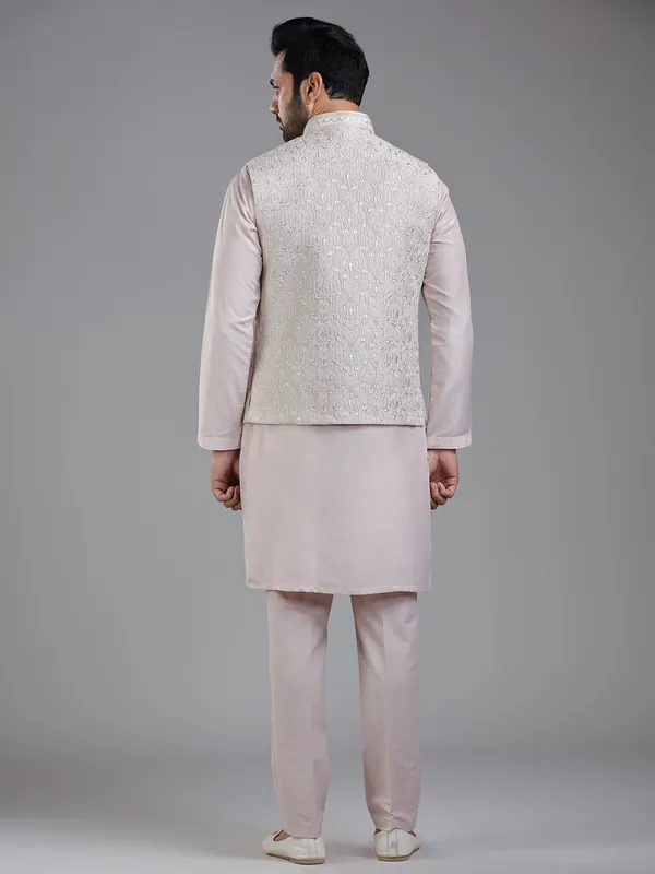 Striking light pink waistcoat set for wedding charm