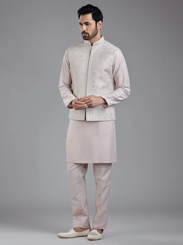 Striking light pink waistcoat set for wedding charm
