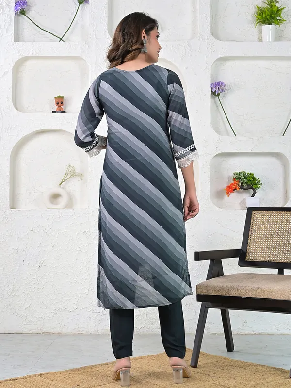 Stripe black and grey cotton kurti set