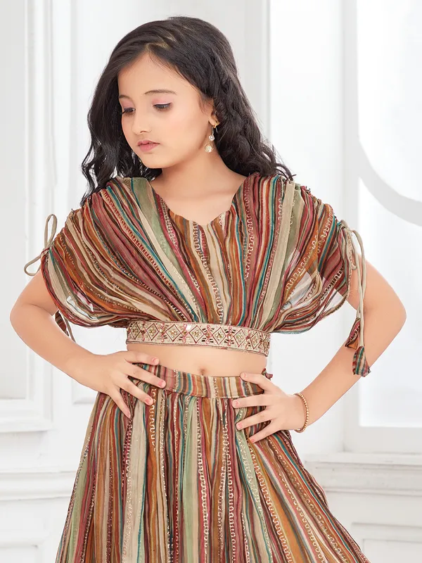 Stuning multi color stripe lehenga choli