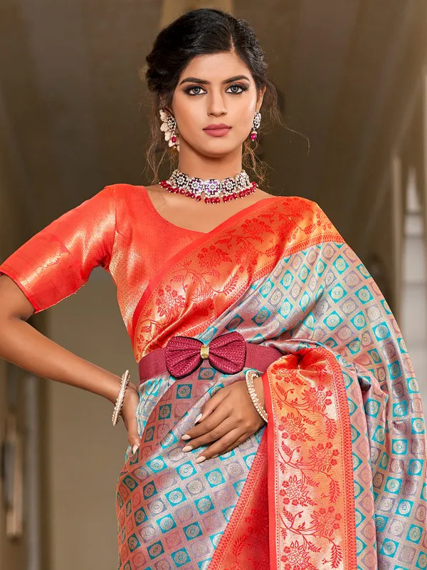 Stunning aqua silk saree for wedding