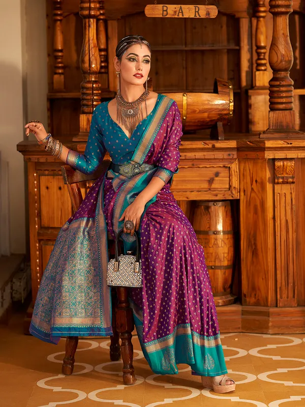 Stunning banarasi silk purple saree for wedding