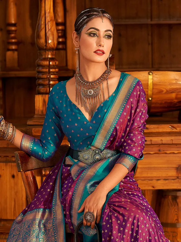 Stunning banarasi silk purple saree for wedding