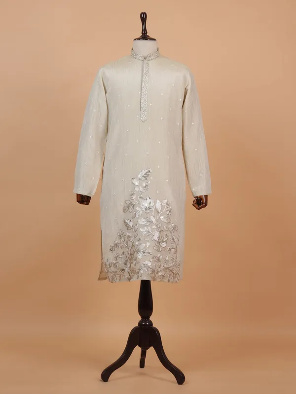 Stunning beige cotton kurta suit for men