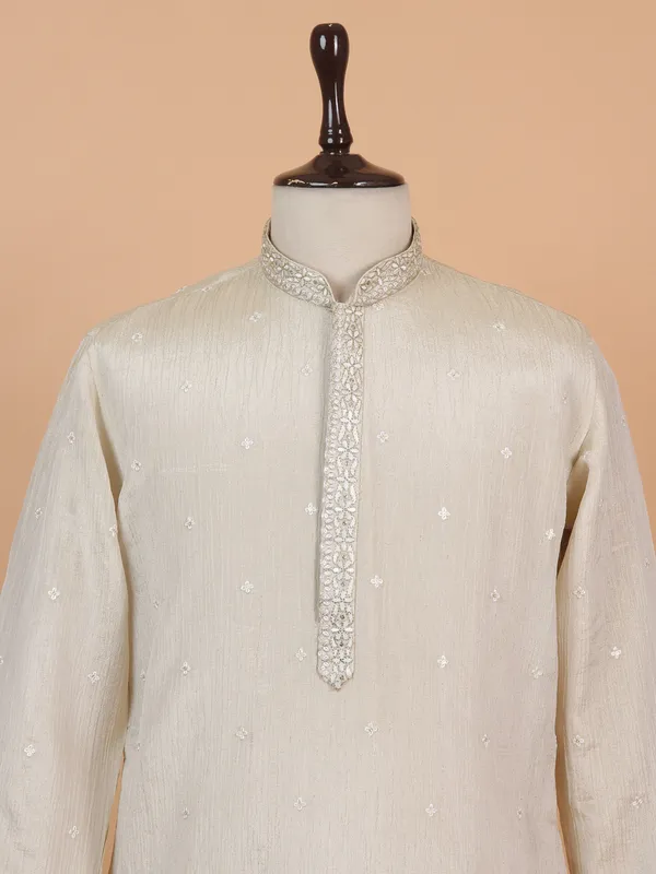 Stunning beige cotton kurta suit for men