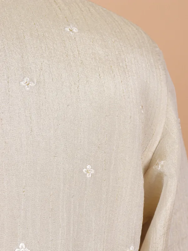 Stunning beige cotton kurta suit for men