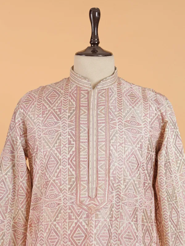 Stunning beige cotton silk kurta suit