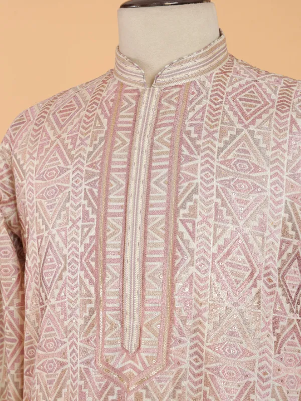 Stunning beige cotton silk kurta suit