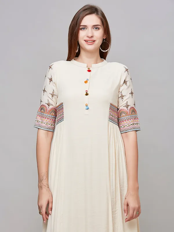 Stunning beige embroidery cotton kurti
