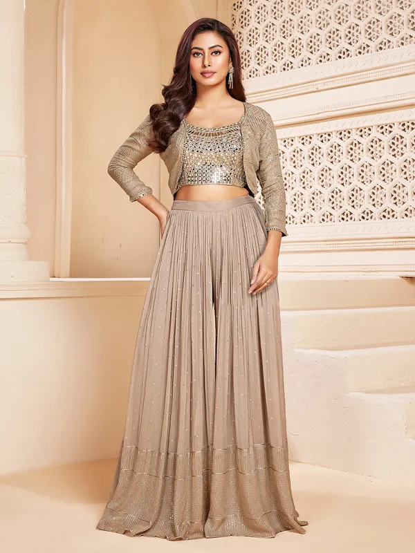 Stunning beige georgette palazzo suit