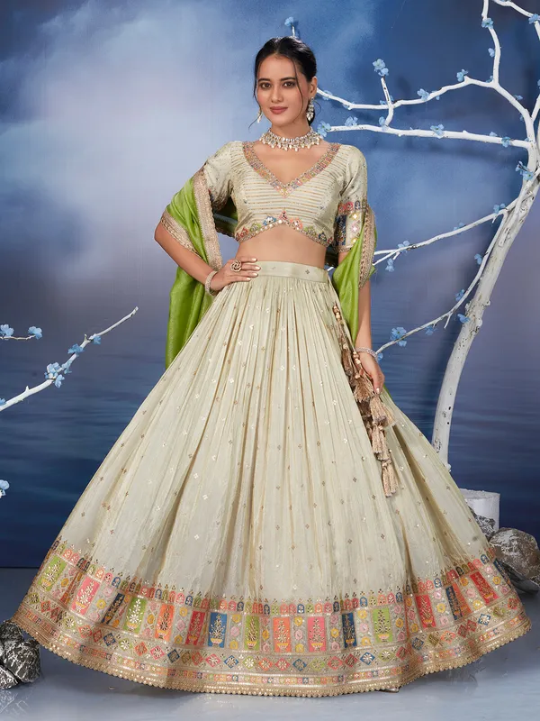 Stunning beige lehenga choli in silk