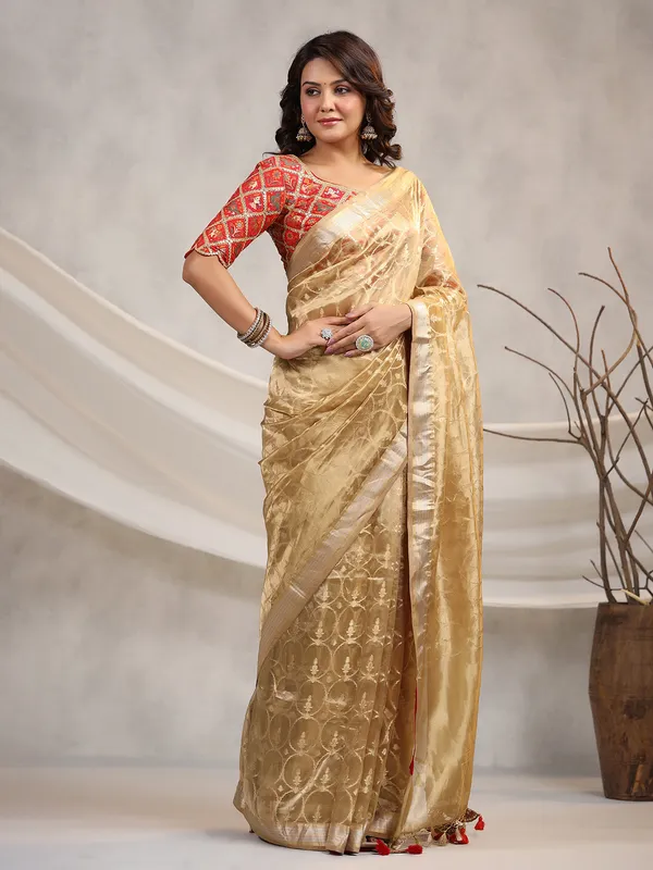 Stunning beige organza saree