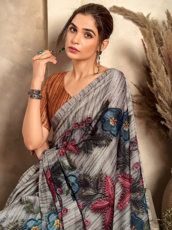 Stunning beige printed saree for festive