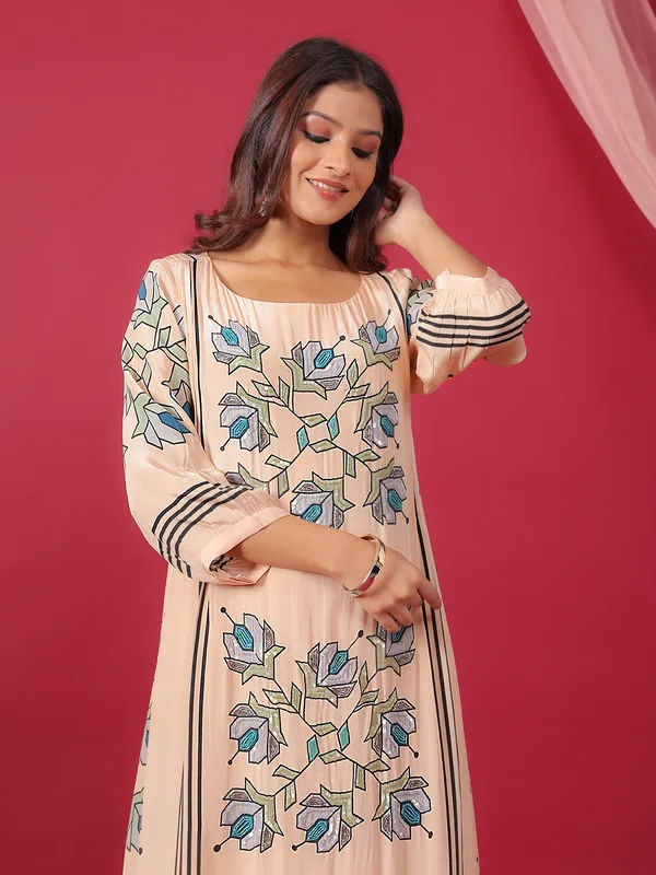 Stunning beige printed silk kurti