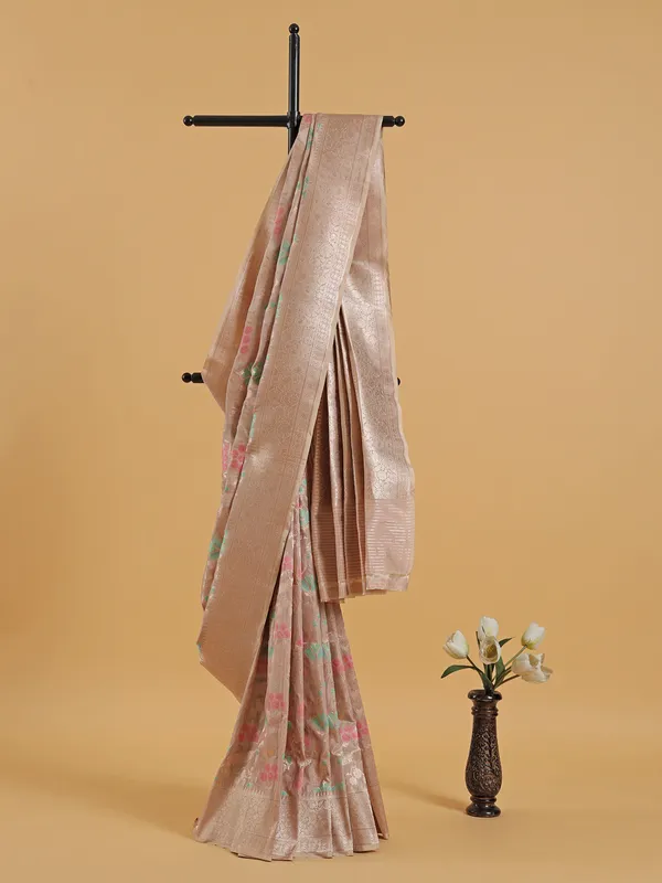 Stunning beige silk banarasi silk saree