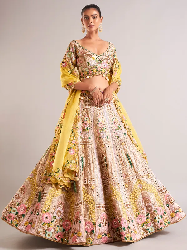Stunning beige silk lahenga choli for wedding
