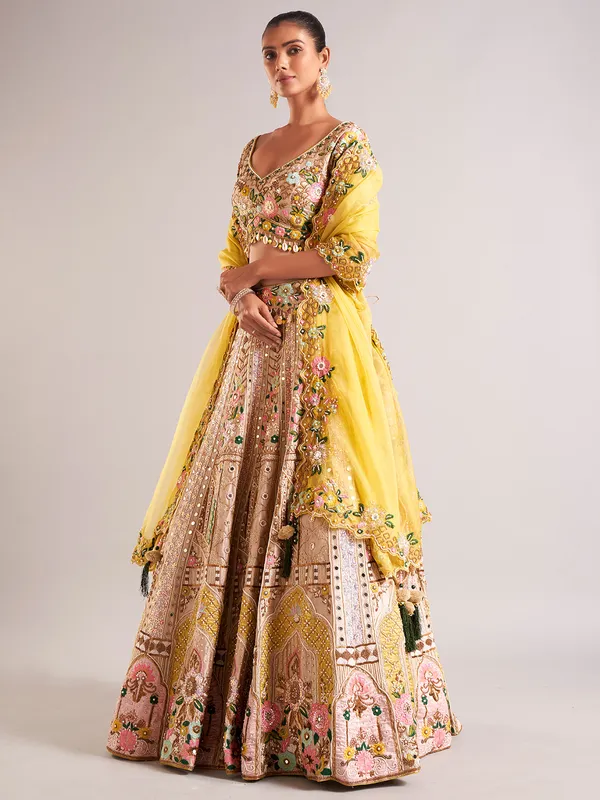 Stunning beige silk lahenga choli for wedding