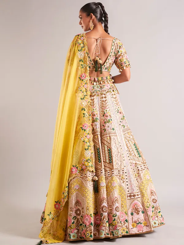 Stunning beige silk lahenga choli for wedding