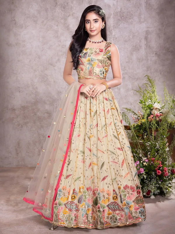 Stunning beige silk lehenga choli for girls