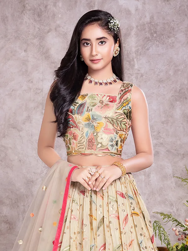 Stunning beige silk lehenga choli for girls