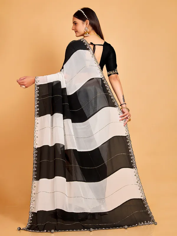 Stunning black and white georgette saree