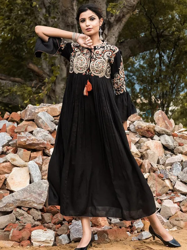 Stunning black cotton long kurti