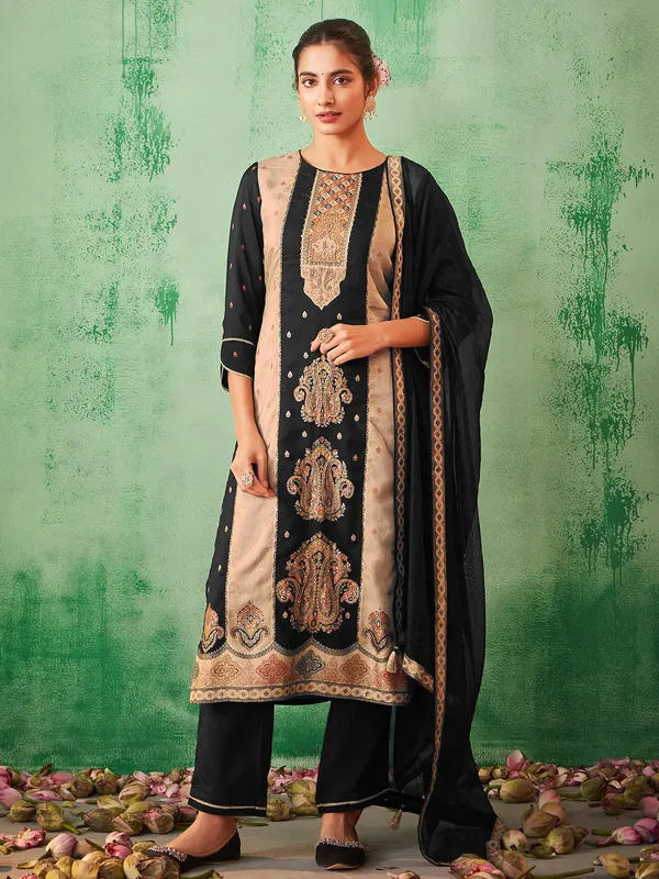 Stunning black cotton silk casual kurti set