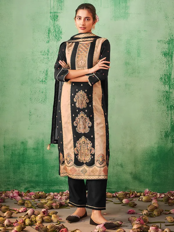 Stunning black cotton silk casual kurti set