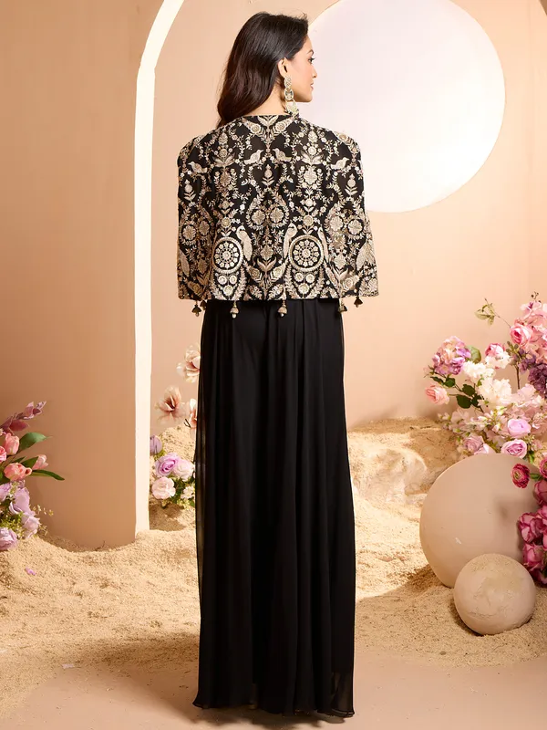 Stunning black cotton silk jacket style palazzo suit