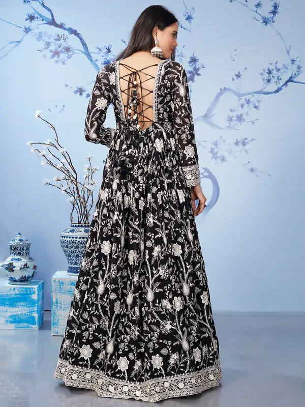 Stunning black georgette anarkali salwar suit