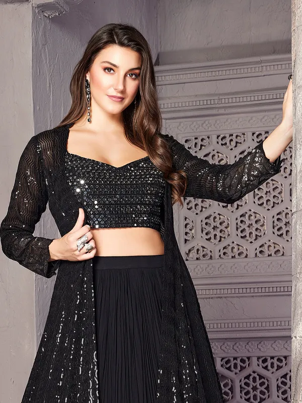 Stunning black jacket style lehenga choli