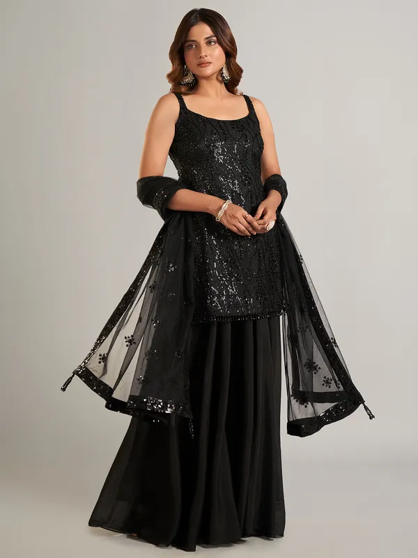 Stunning black palazzo salwar suit in silk