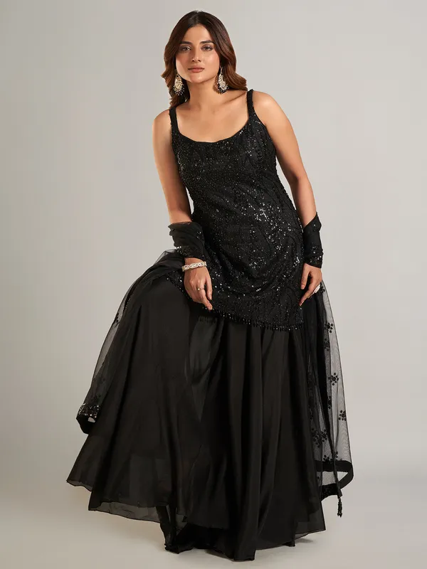 Stunning black palazzo salwar suit in silk