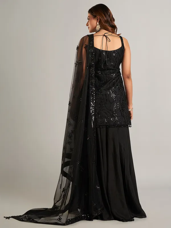 Stunning black palazzo salwar suit in silk